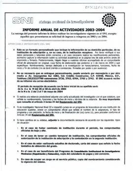 Informe anual de actividades 2003-2004. Sistema Nacional de Investigadores