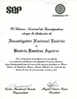 Diploma como Investigador Nacional Emérito