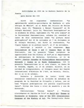 Informe de actividades académicas para Anales del Instituto de Investigaciones Estéticas 1990