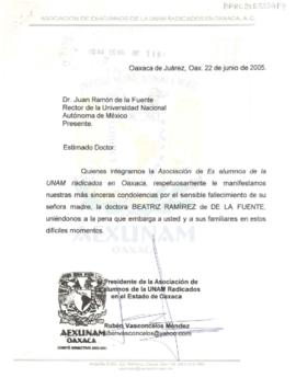 Condolencias de la Asociación de Ex alumnos de la UNAM radicados en Oaxaca