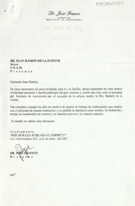Condolencias del Instituto de Astronomía, UNAM