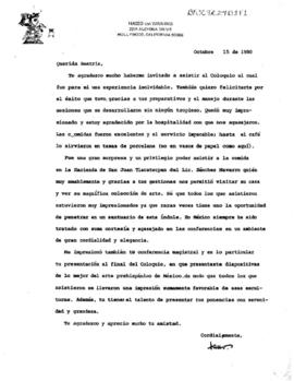 Carta de Hasso von Winning con motivo del VI Coloquio Internacional de Historia del Arte del IIE