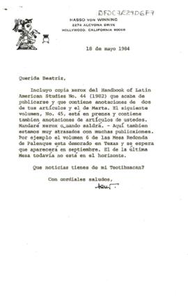 Carta de Hasso von Winning a Beatriz de la Fuente
