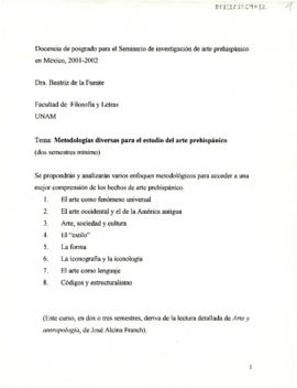 Docencia de posgrado para el Seminario de Investigación de Arte Prehispánico en México, 2001-2002