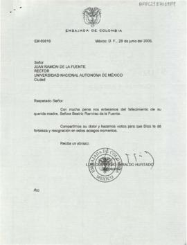 Condolencias de la Embajada de Colombia