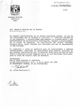 Nombramiento como miembro de la Junta de Gobierno de la UNAM