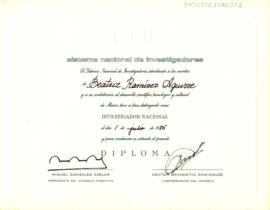 Diploma de distinción como Investigador Nacional