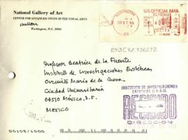 Carta de la National Gallery of Art a Beatriz de la Fuente