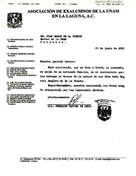 Condolencias de la Asociación de Exalumnos de la UNAM en La Laguna, A. C.