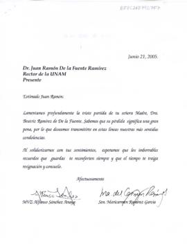 Condolencias de Alfonso Sánchez Anaya y Maricarmen Ramírez García