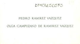 Tarjeta personal de Pedro Ramírez Vázquez y esposa