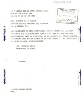 Telegrama de felicitación enviado por Leopoldo Solís
