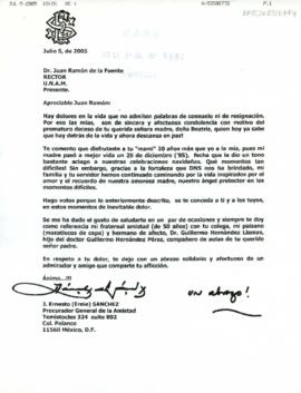 Condolencias de J. Ernesto Sánchez