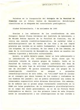 Discurso inaugural del Coloquio Cantos de Mesoamérica: Metodologías científicas en la búsqueda de...