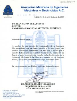 Condolencias de la Asociación Mexicana de Ingenieros Mecánicos y Electricistas, A. C.