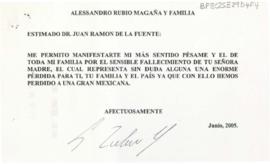 Condolencias de Alessandro Rubio Magaña y familia