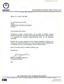 Condolencias de la Asociación Mexicana de Ayuda a Niños con Cáncer, I. A. P.
