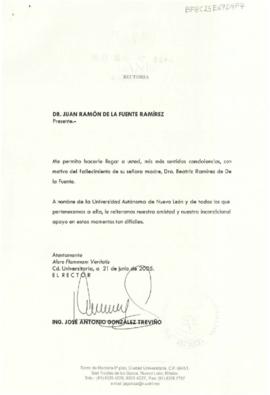 Condolencias de la Universidad Autónoma de Nuevo León