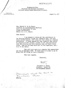 Carta de Elizabeth P. Benson a Beatriz de la Fuente