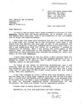 Carta de Elizabeth P. Benson a Beatriz de la Fuente