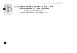 Invitación a la ceremonia de ingreso a la Academia Mexicana de la Historia