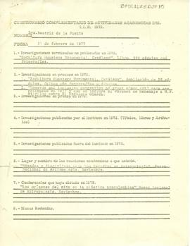 Cuestionario complementario de actividades académicas del I.I.E 1976