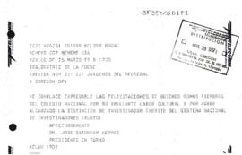Telegrama de felicitación enviado por José Sarukhán