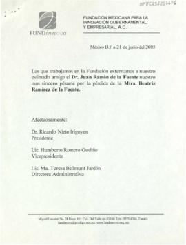 Condolencias de la Fundación Mexicana para la Innovación Gubernamental y Empresarial, A. C.