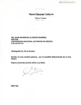 Condolencias de Manuel Barquín Calderón