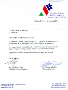 Condolencias del Instituto Cultural México-Israelí, A. C.