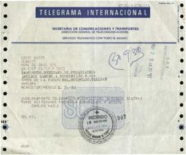 Telegrama de felicitación de Carlos Nazle por homenaje