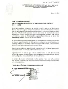 Agradecimiento del rector de la Universidad Autónoma de San Luis Potosí