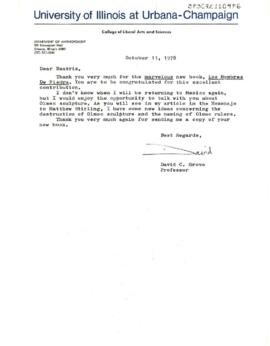 Carta de David C. Grove agradeciendo el envío del libro Los Hombres de Piedra