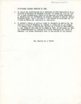 Actividades académicas del segundo semestre 1985