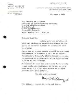 Carta de Horst Hartung a Beatriz de la Fuente