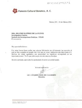 Felicitaciones de Cándida Fernández de Calderón