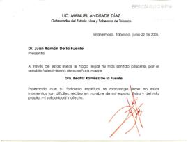 Condolencias de Manuel Andrade Díaz