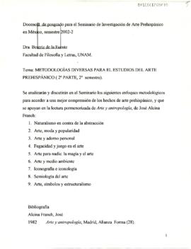 Docencia de posgrado para el Seminario de Investigación de Arte Prehispánico en México, semestre 2002-2