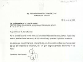 Condolencias de Gustavo Fernández Díaz de León