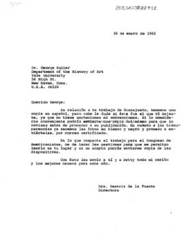Carta de Beatriz de la Fuente solicitando revisar artículo para publicación