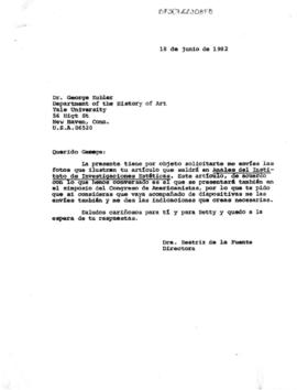 Carta de Beatriz de la Fuente en relación al Congreso de Americanistas