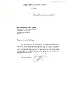 Condolencias de José Vicente Aguinaco Alemán