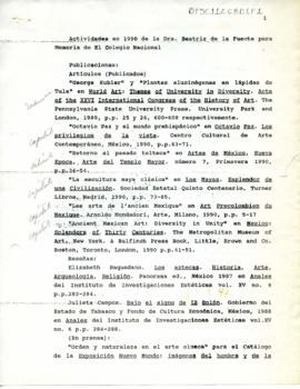 Informe de actividades académicas para la Memoria de El Colegio Nacional 1990