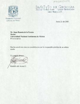 Condolencias de Rodolfo del Arenal C.