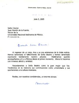 Condolencias de Bernardo Sepúlveda Amor