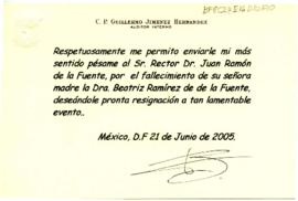 Condolencias de Guillermo Jiménez Hernández