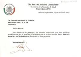 Condolencias de María Cristina Díaz Salazar
