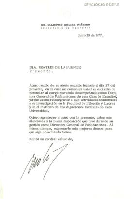 Acuse de recibido de la renuncia como Directora General de Publicaciones de la UNAM