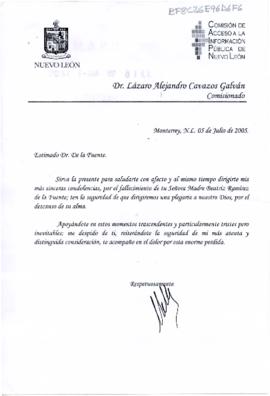Condolencias de Lázaro Alejandro Cavazos Galván