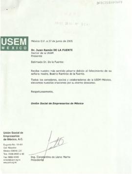 Condolencias de la Unión Social de Empresarios de México, A. C.